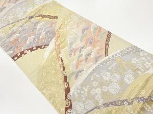 九百錦純金箔松藤に秋草・波・古典柄模様織出し袋帯